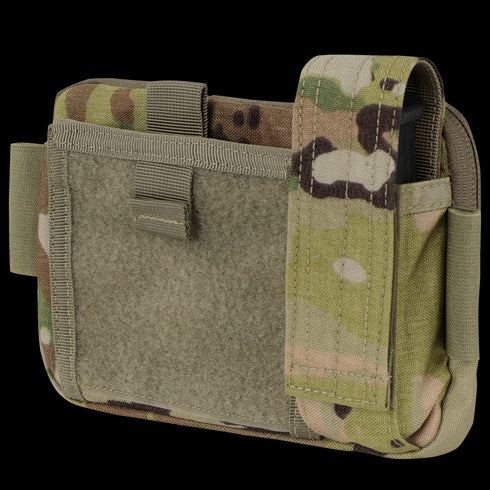 The Condor Annex Admin Pouch in Scorpion OCP features a front flap, hook-and-loop closure, and MOLLE webbing on the back for secure attachment.